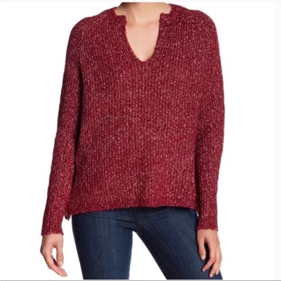 John + Jenn Sweater Lace Side Knit V-Neck Marled Red Women’s Size XS - Picture 1 of 7